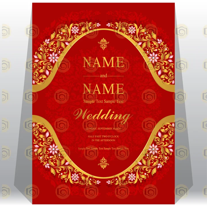 Elegant Wedding Invitation Card Template Featuring A Decorative Gold Border